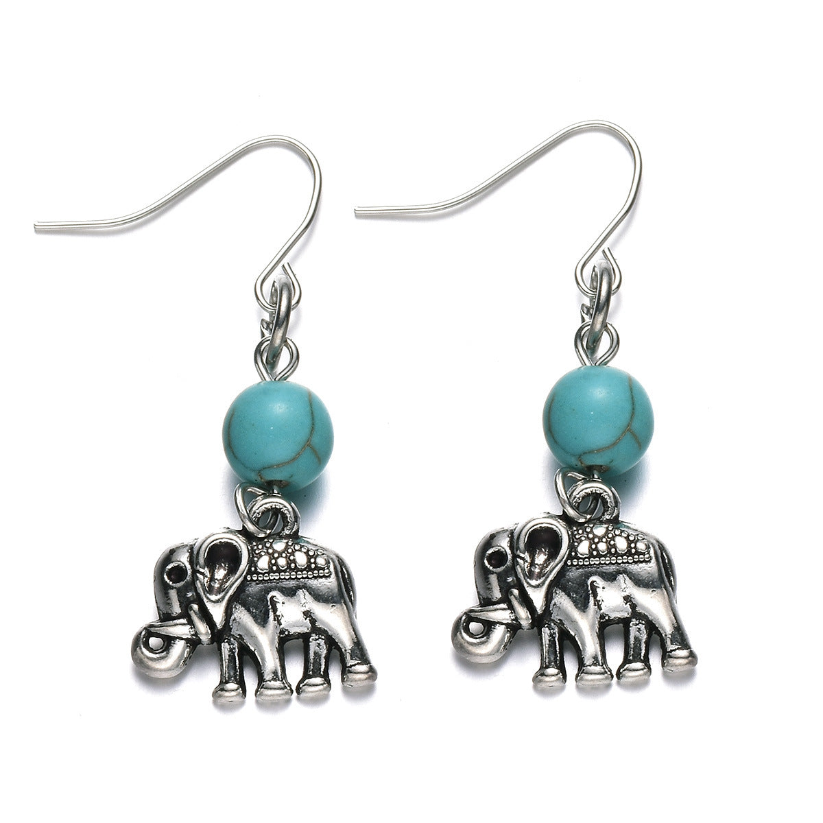 Wholesale Alloy Vintage Turquoise Elephant Earrings